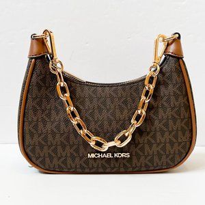 Michael Kors CORA MINI Zip Pouchette Shoulder Crossbody Bag MK Brown